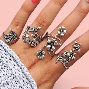 COPY - Floral Silver Ring Set for Women